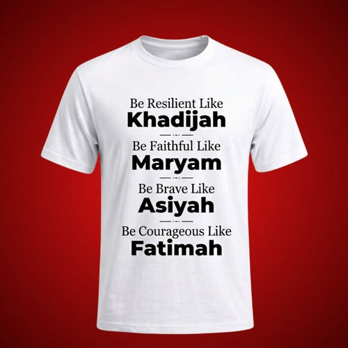 White t-shirt with motivational text on a red background