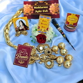 Mohtarma Apki Eidi — Luxury Traditional Eid Gift Set for Her | Golden Mirror Paranda, Jhumki, Bangles, Rose Gajra & Mehndi | Premium Eidi Box for Women