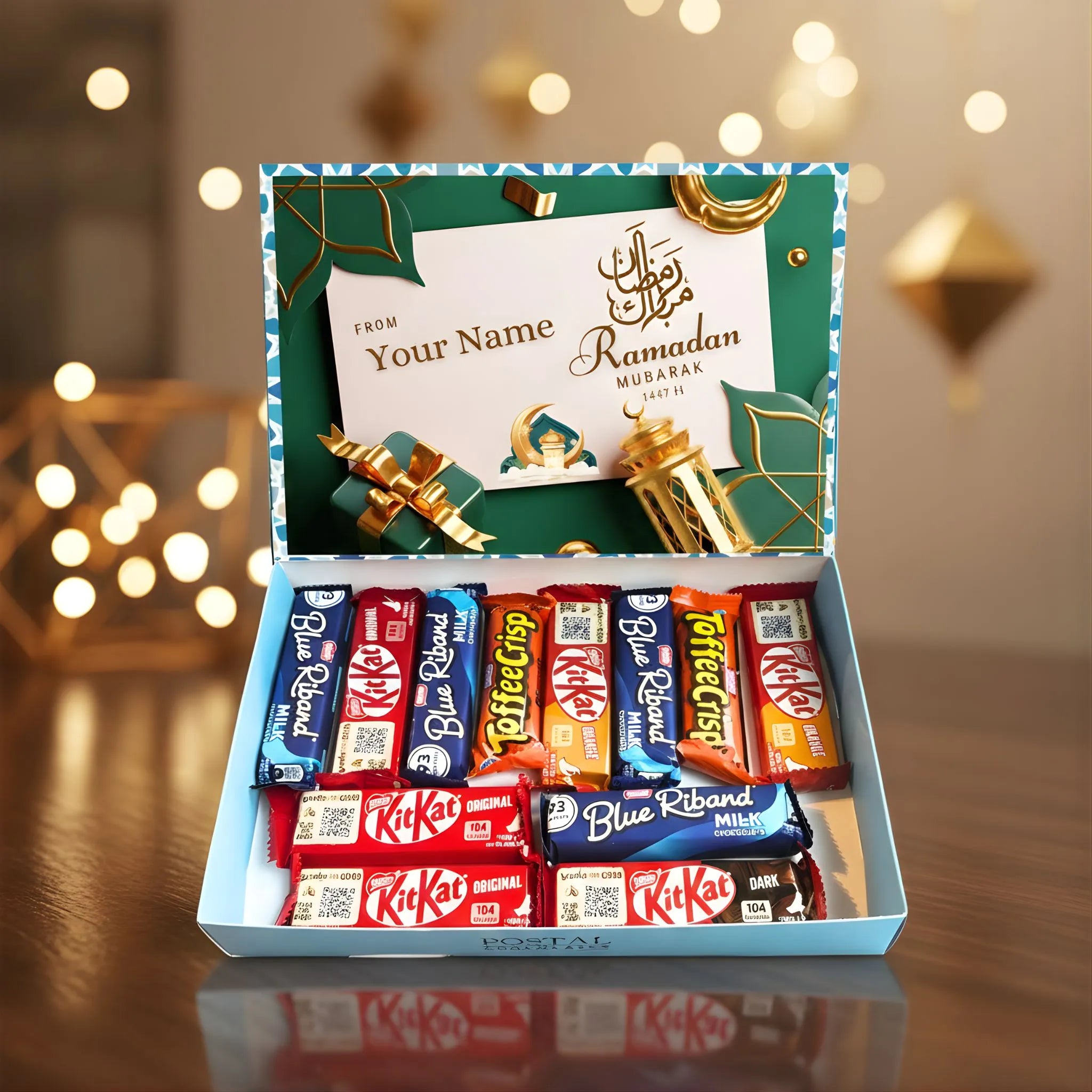Ramadan Mubarak Chocolate Gift Box – 12 Chocolate Bars Assorted Islamic Sweets Hamper | Ramadan Kareem Gift for Family, Friends & Loved Ones