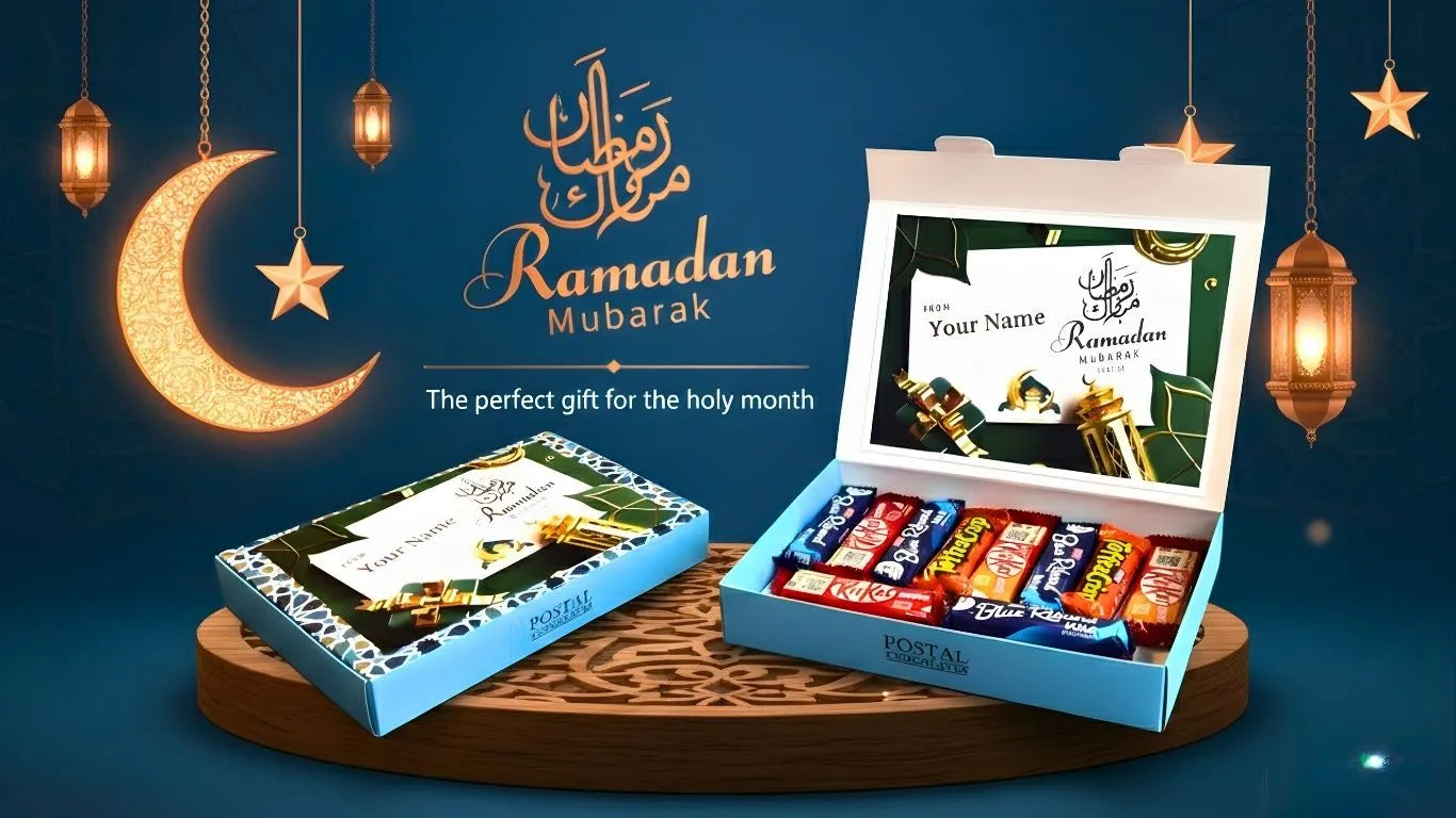 Ramadan Mubarak Chocolate Gift Box – 12 Chocolate Bars Assorted Islamic Sweets Hamper | Ramadan Kareem Gift for Family, Friends & Loved Ones