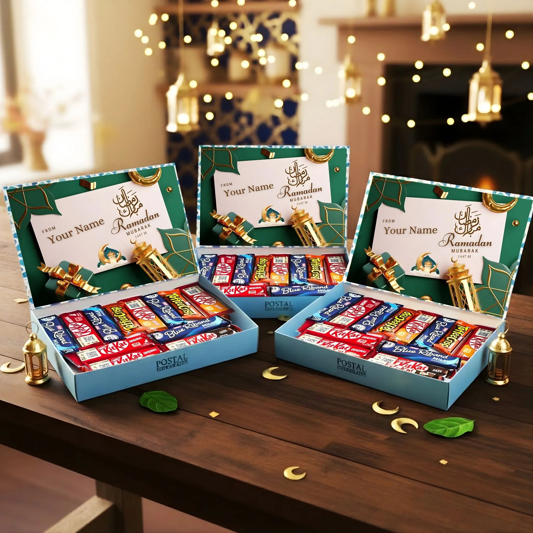 Ramadan Mubarak Chocolate Gift Box – 12 Chocolate Bars Assorted Islamic Sweets Hamper | Ramadan Kareem Gift for Family, Friends & Loved Ones