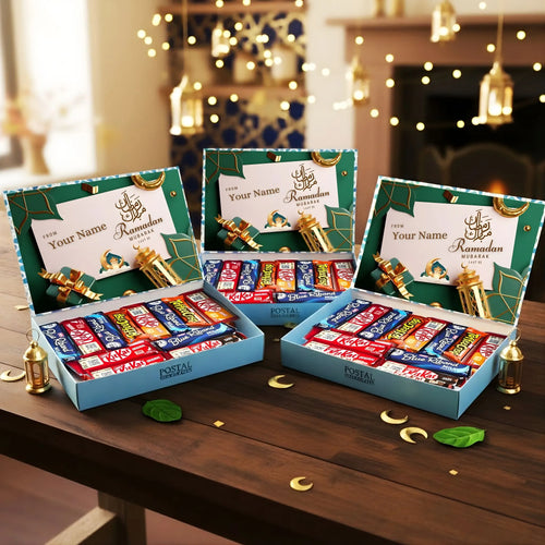 Ramadan Mubarak Chocolate Gift Box – 12 Chocolate Bars Assorted Islamic Sweets Hamper | Ramadan Kareem Gift for Family, Friends & Loved Ones